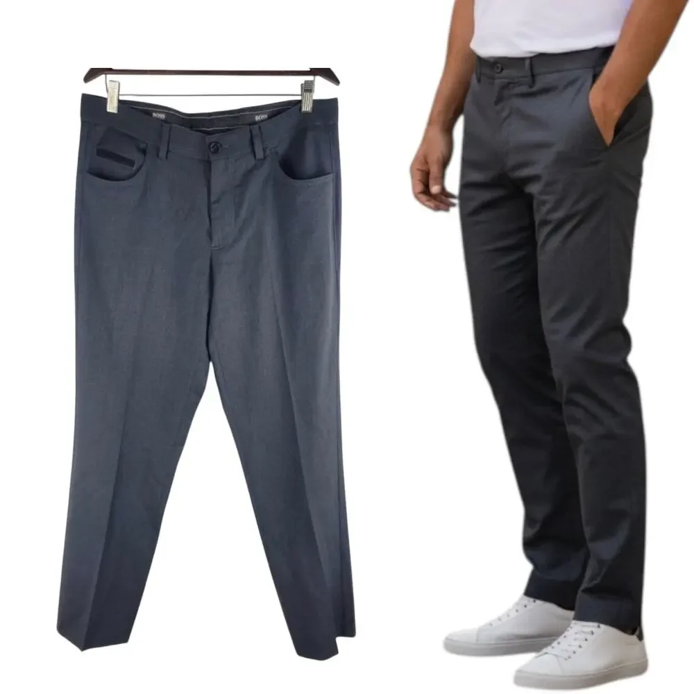 Hugo Boss Snap1 Virgin Wool Blend Straight Leg Gray Size 34R